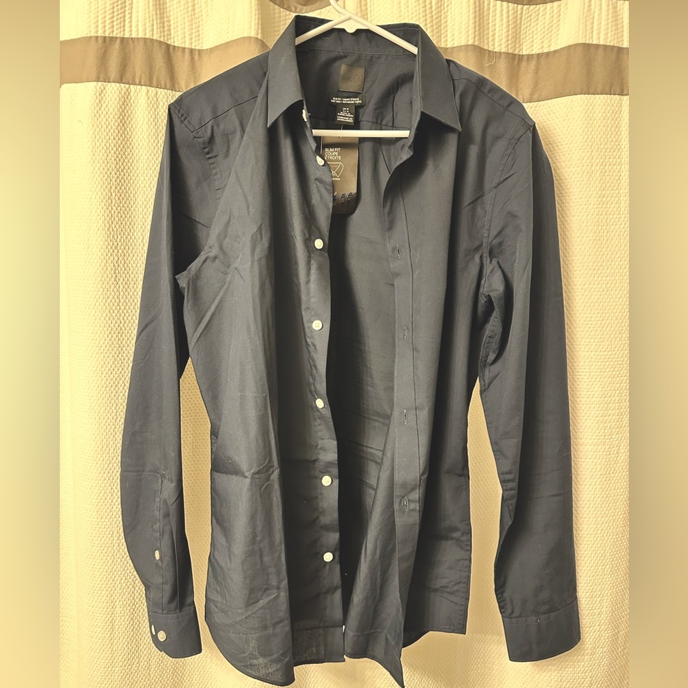 (BLACK) Slim Fit Easy-iron Shirt
